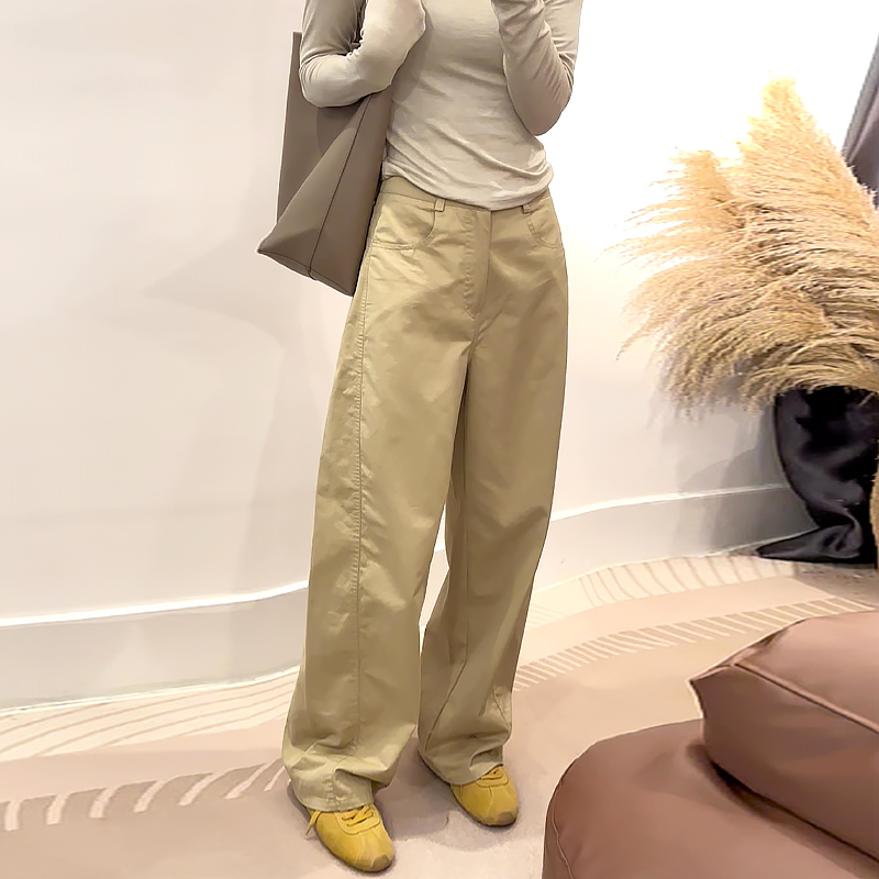 Korean-Style Khaki Wide-Leg Cargo Pants for Women, Spring 2026 New Model, Plus Size, High-Waisted, Slimming, Straight-Leg Casual Pants