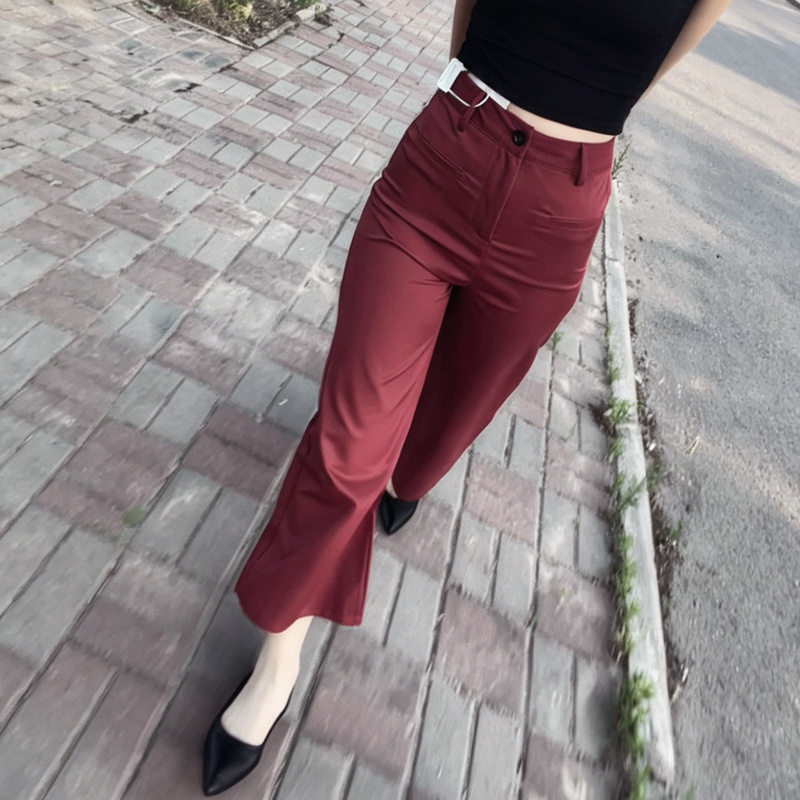 High-End Red Cropped Suit Pants for Women, Summer Thin Style, 2026 New Model, Plus Size, High-Waisted, Slimming, Straight-Leg Pants