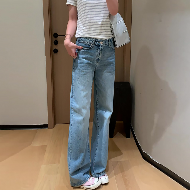American-Style Blue Straight-Leg Jeans for Women, Summer Thin Style, 2026 New Model, Plus-Size, Flattering Wide-Leg Pants