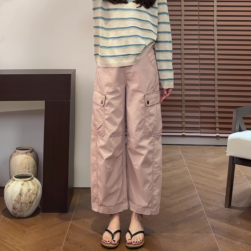 Super Stylish Pink Work Pants for Women, Summer Thin Style, 2026 New Model, Plus Size, High-Waisted, Slimming, Cropped Wide-Leg Pants