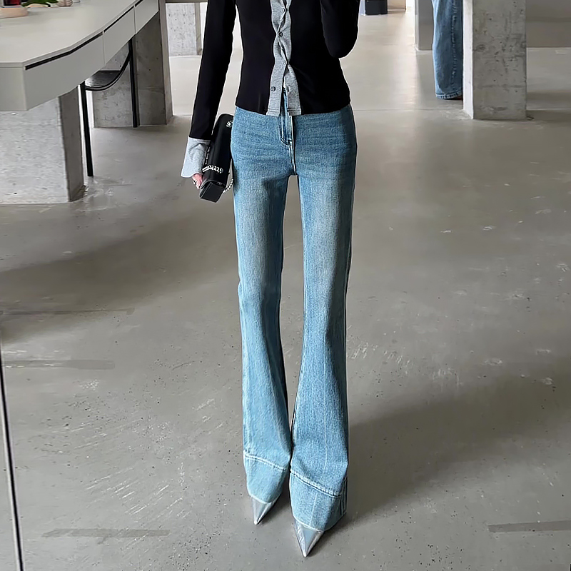 Blue Bootcut Jeans for Women, Spring 2026 New Style, Plus Size, High-Waisted, Slimming Flared Pants