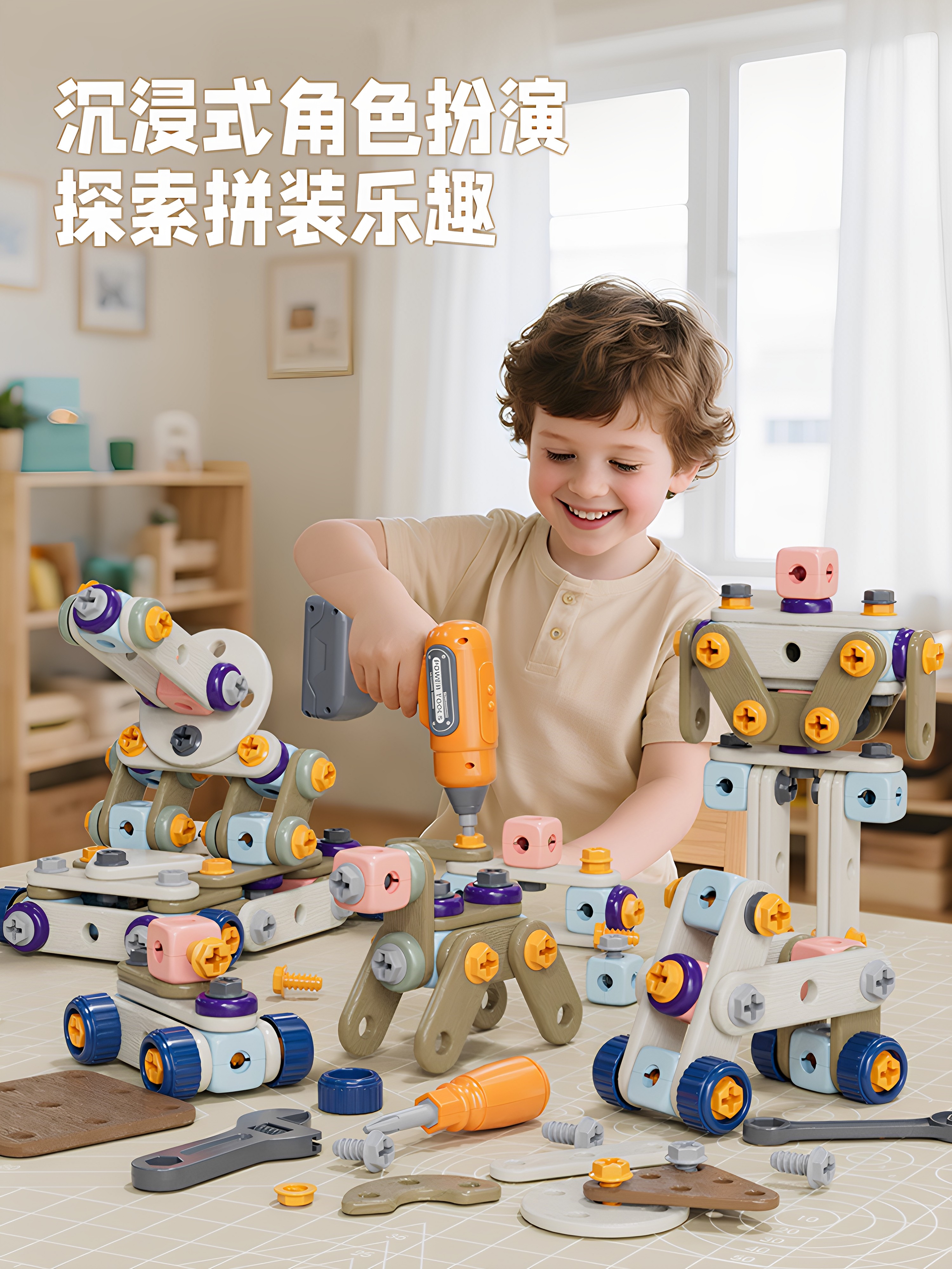 Newkey Repair Tool Box Children's Toy Boys' Assembly Electric Drill Screwdriver Set Baby Hands-On Disassembly and Assembly