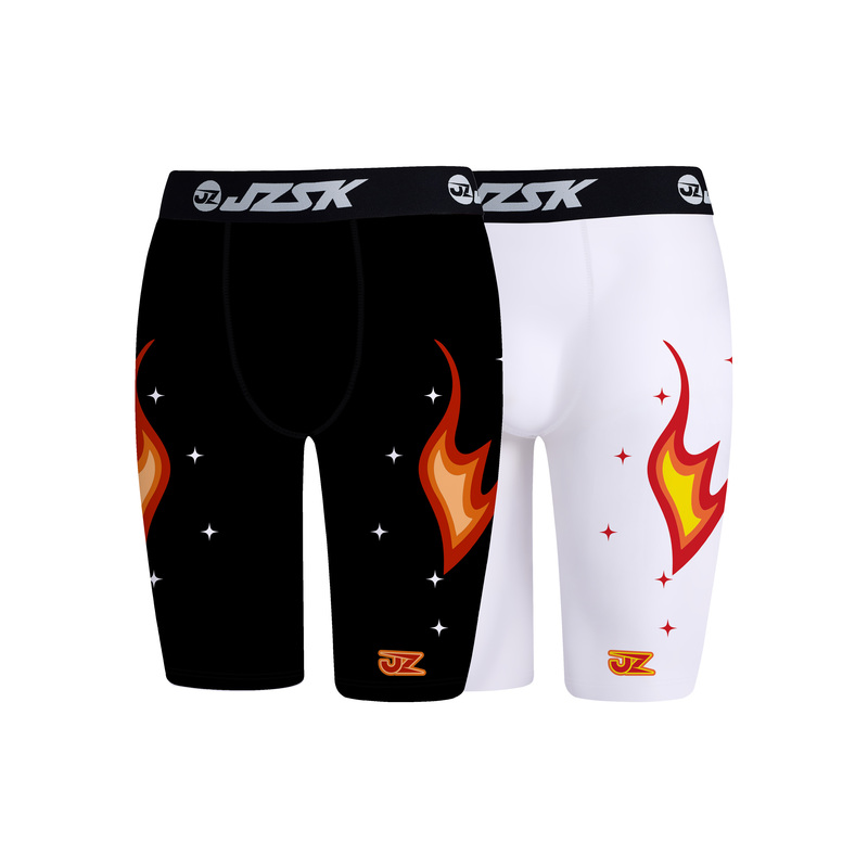 【Jz Black and White Flame Five-Point Leggings 2.0】American-Style Sports Basketball High-Elastic Quick-Drying Full-Print Leggings