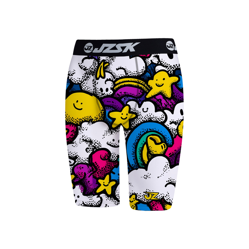 【Jz Rainbow Cloud 5-Point Pants Leggings】American-Style Sports Basketball Fitness High-Elastic Quick-Drying Printed Base Layer