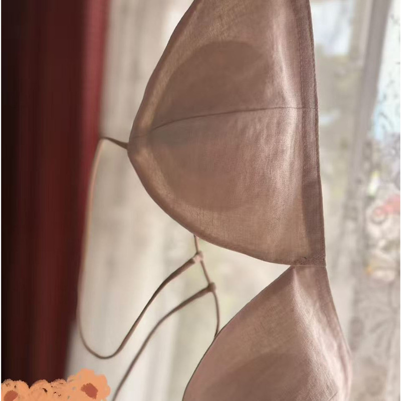 Natural Linen Thin Bra, No Underwire, Seamless Triangle Cup, Close-Fitting, Non-Restrictive, Women's Underwear, Breathable and Not Stuffy