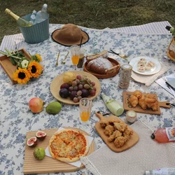 Retro Korean Ins Style Blue Floral Picnic Cloth Background Cloth Spring Camping style Outdoor Outing Moisture-Proof Picnic Mat