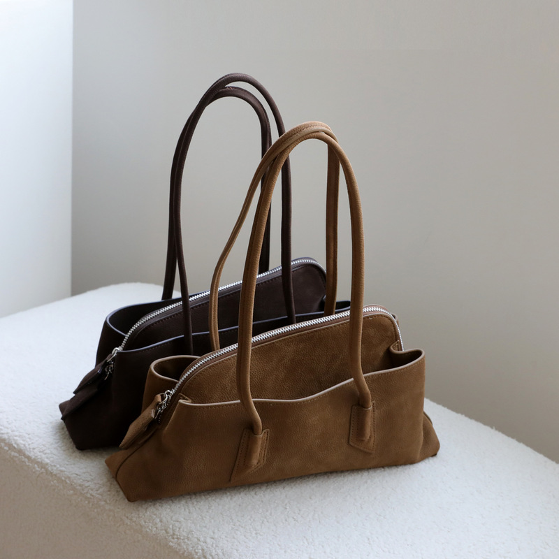 Autumn and Winter Korean Style Niche Underarm Bag Suede Irregular Single Shoulder Relaxed Large Capacity Genuine Leather Tote Bag
