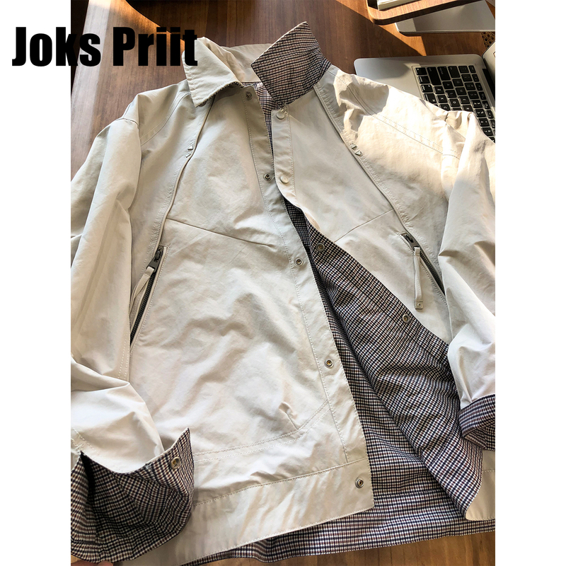 Joks Priit Light Outdoor High-End Plaid Lining Reversible Jacket Men's New Autumn Coach Work Jacket Joks Priit Light Outdoor High-End Plaid Lining Reversible Jacket Men's New Autumn Coach Work Jacket
