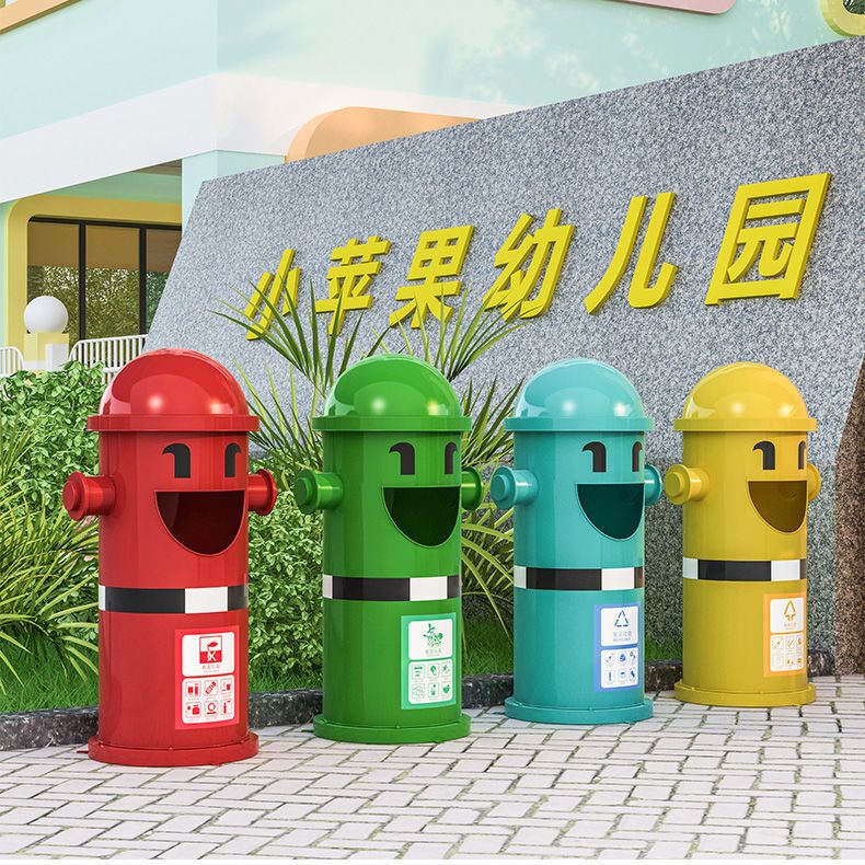 Free Shipping Cartoon Trash Can Small Size with Lid for Kindergarten Children Outdoor Fire Hydrant Creative Classification Commercial Use Bin