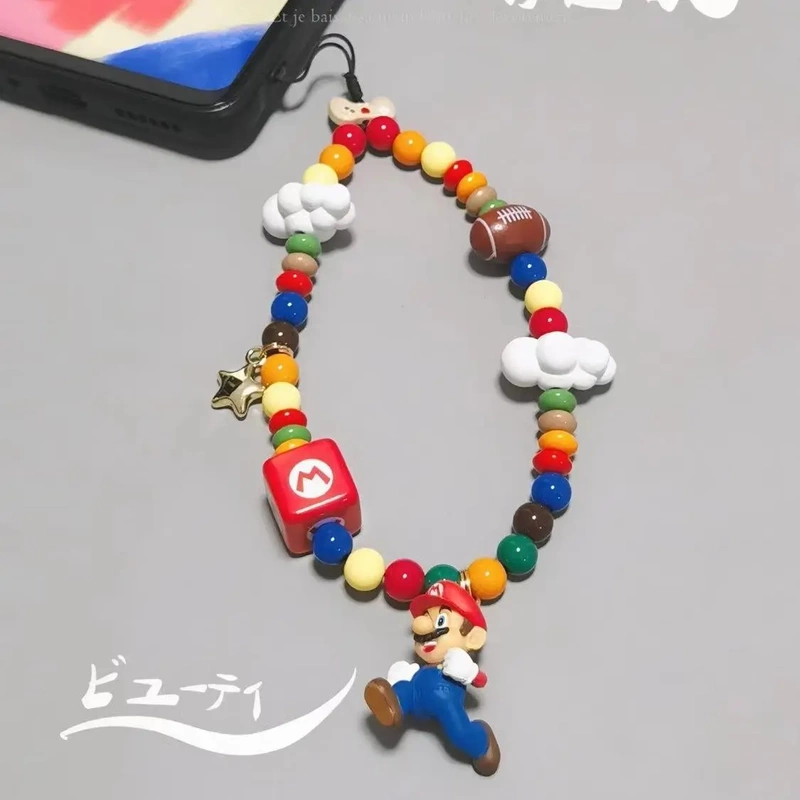 Childhood Memories Super Mario Mobile Phone Chain Ccd Cute Pendant Lanyard Beaded Camera Bag