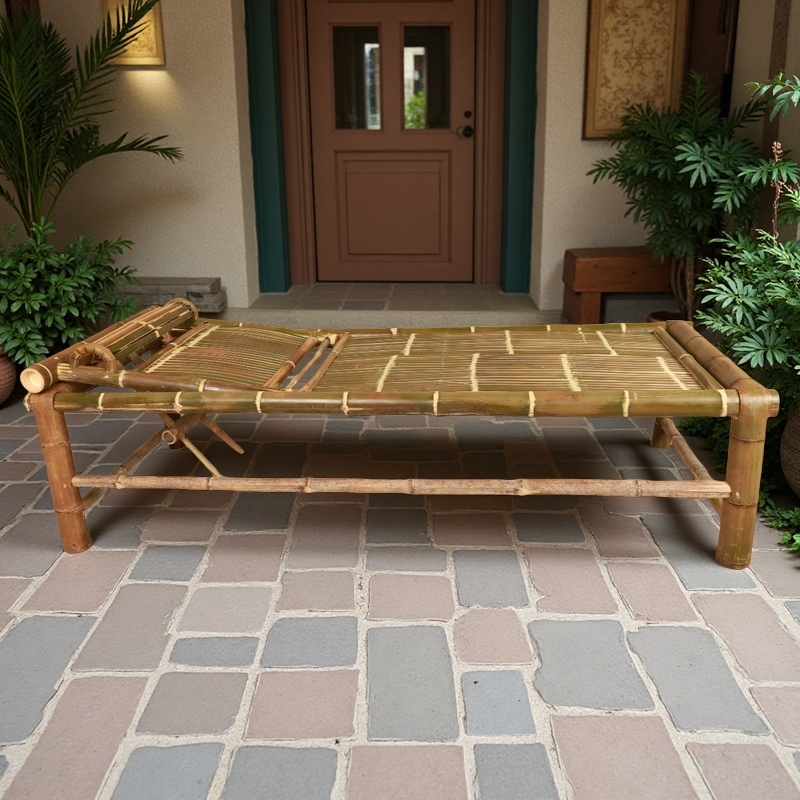 Old-Fashioned Bamboo Bed, Handmade Traditional Cooling Bed, Home Courtyard Beach Nap Bed, Single Bed, Retro Bamboo Woven Bamboo Bed