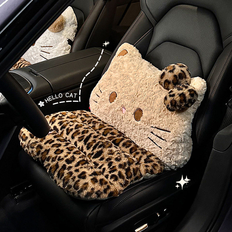 Cat Cartoon One-Piece Car Seat Cushion Plush Seat Cushion Lumbar Support Integrated Cushion Fleece Non-Slip Car Warm Cushion