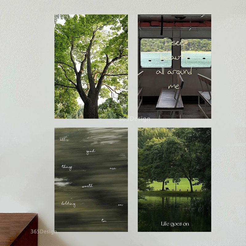 Green Trees, Fresh and Healing ins Forest Natural Scenery Poster Art Wall Sticker Coffee Shop Room Photo Decoration Painting