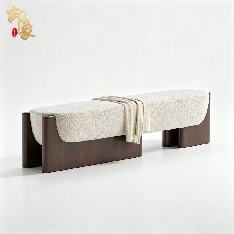 Nordic Solid Wood Bench for Living Room, Bedroom, End-Of-Bed Bench, Wabi-Sabi Style High-End Shoe-Changing Bench, Tea Room Long Bench, Designer Model