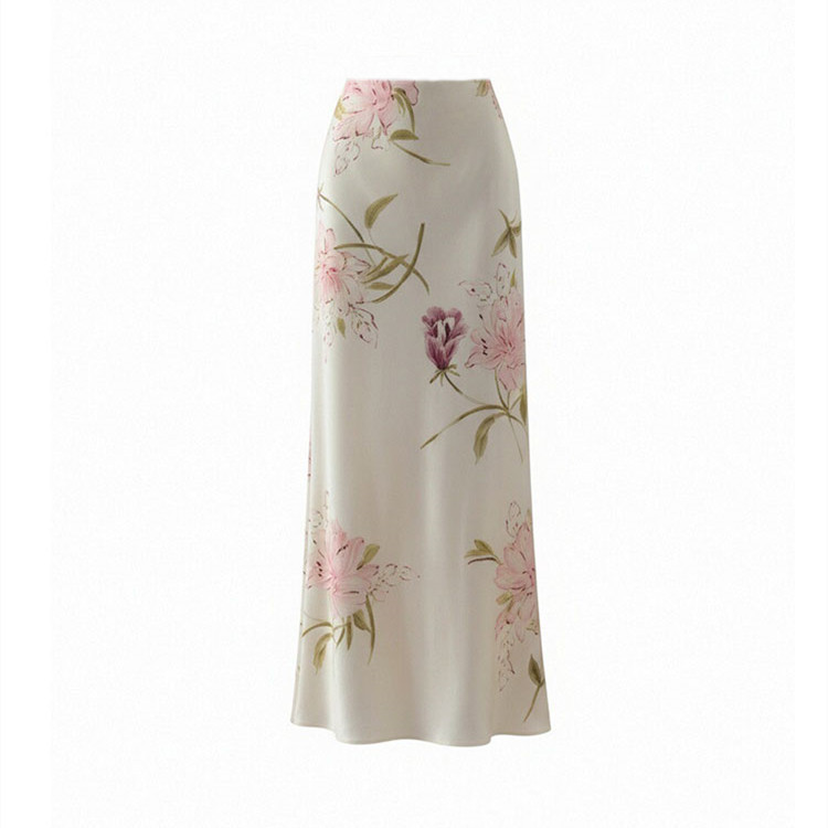 New Chinese-Style Floral Print Skirt for Women, Summer New High-Waisted Long Skirt with a Slimming Effect and a Draped Feel, Hip-Hugging Skirt