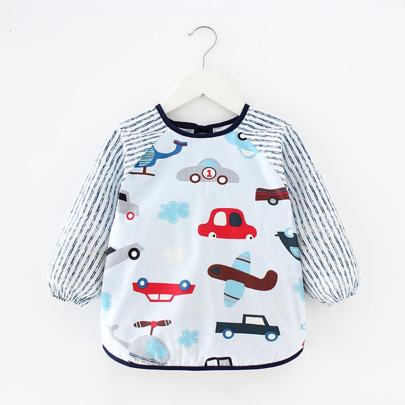 Baby eating smock pure cotton baby bib summer autumn and winter children's long-sleeved apron for boys and girls reverse dressing waterproof