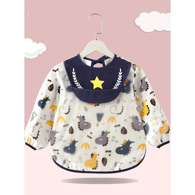Children's smock waterproof and anti-dirty pure cotton rice pocket boy baby eating bib baby apron protective clothing boy reverse dressing