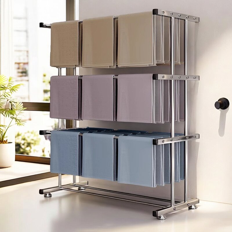 Floor-Standing Multi-Layer Towel Rack for Car Wash, Beauty Salon, Hair Salon, and Barber Shop, Made of Stainless Steel for Drying and Storage
