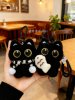 Cute and Adorable Plush Toy of a Big-Eyed Black Cat Holding a Small Fish, Couple Bag Pendant, Creative Apple-Shaped Little Black Cat Keychain