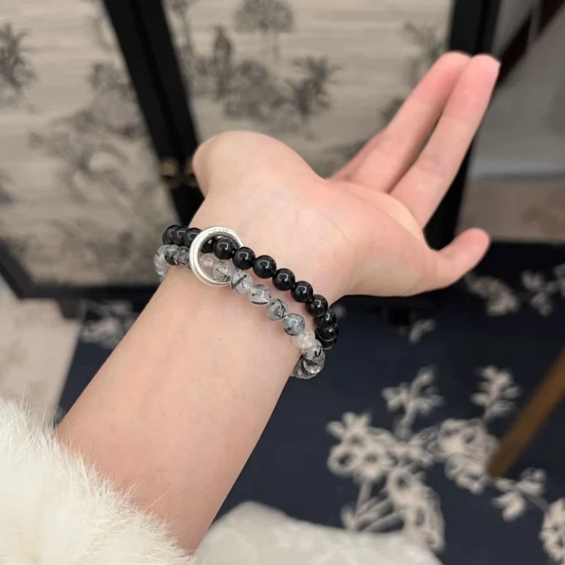 New Chinese-Style Black Double-Layered Ink Wash Peace Buckle Bracelet, Light Luxury Niche Design, Cool and Minimalist Style Couple's Jewelry