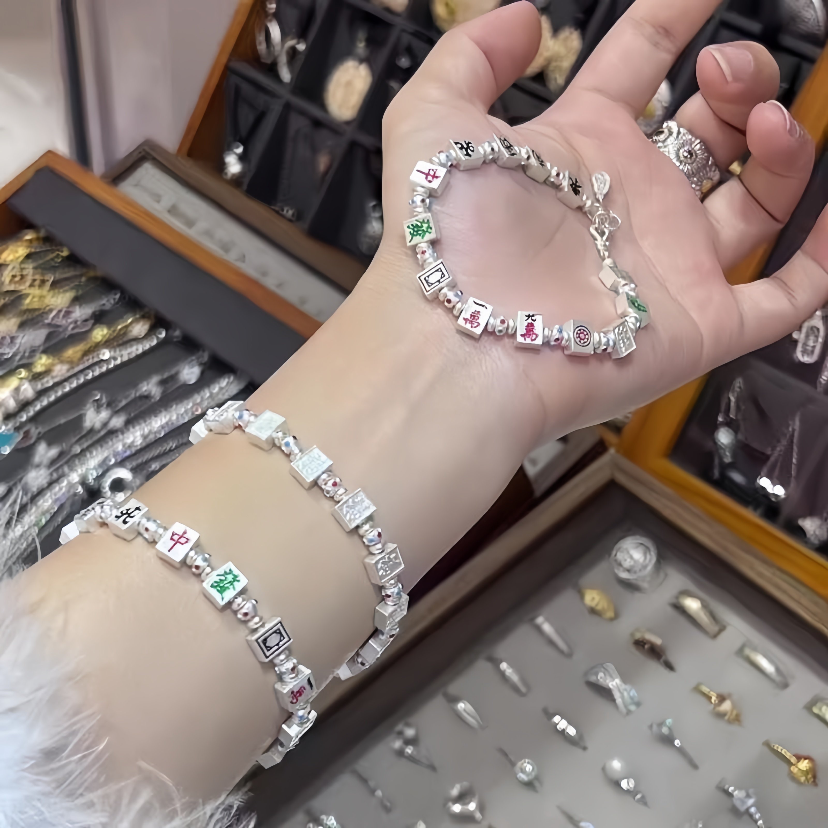 Fortune Thirteen Enamel Zodiac Year Traditional Mahjong Bracelet Gift for Girlfriend or Best Friend, Unique Design