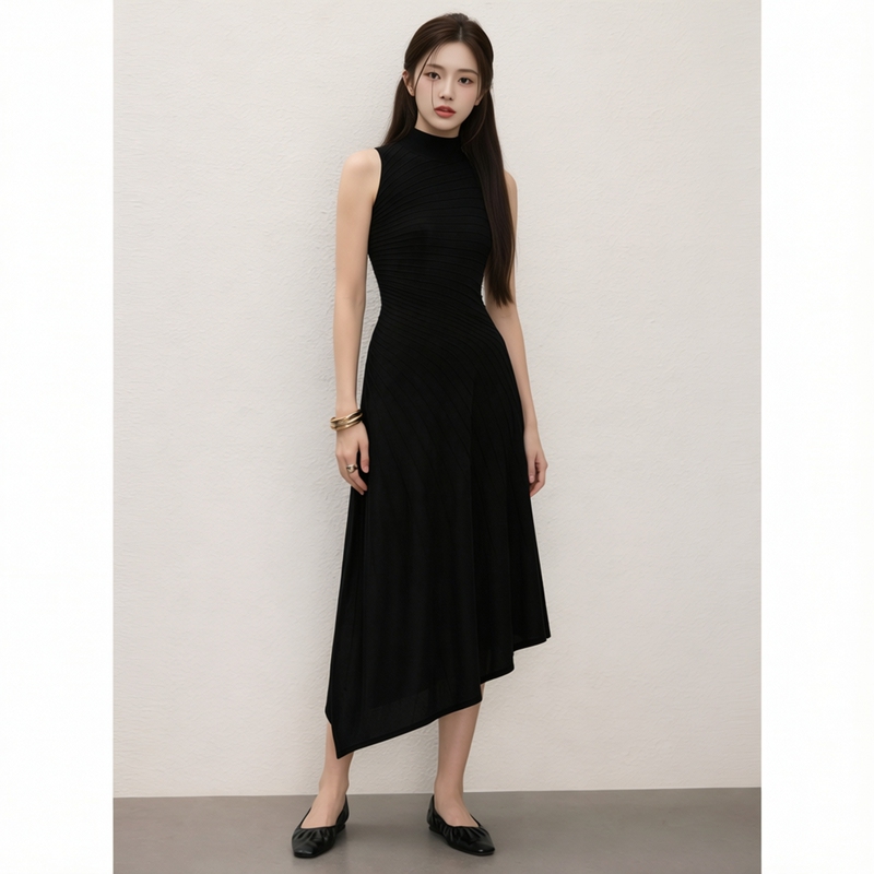 Lang Yu Zi Yun Fashionable Design High-Neck Sleeveless Knitted Black Dress 2026 Autumn New Style for Women Lang Yu Zi Yun Fashionable Design High-Neck Sleeveless Knitted Black Dress 2026 Autumn New Style for Women