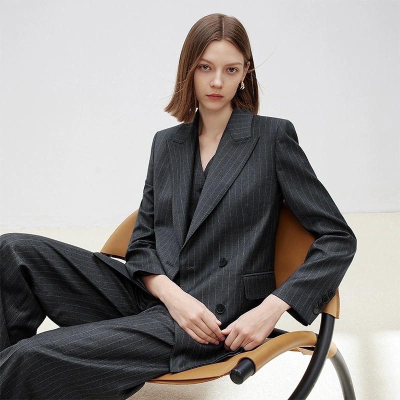 Полушерстяной костюм в серую полоску /брюки/жилет Langjia, темпераментная официальная одежда, новинка весны 2025 года, костюм высокого класса