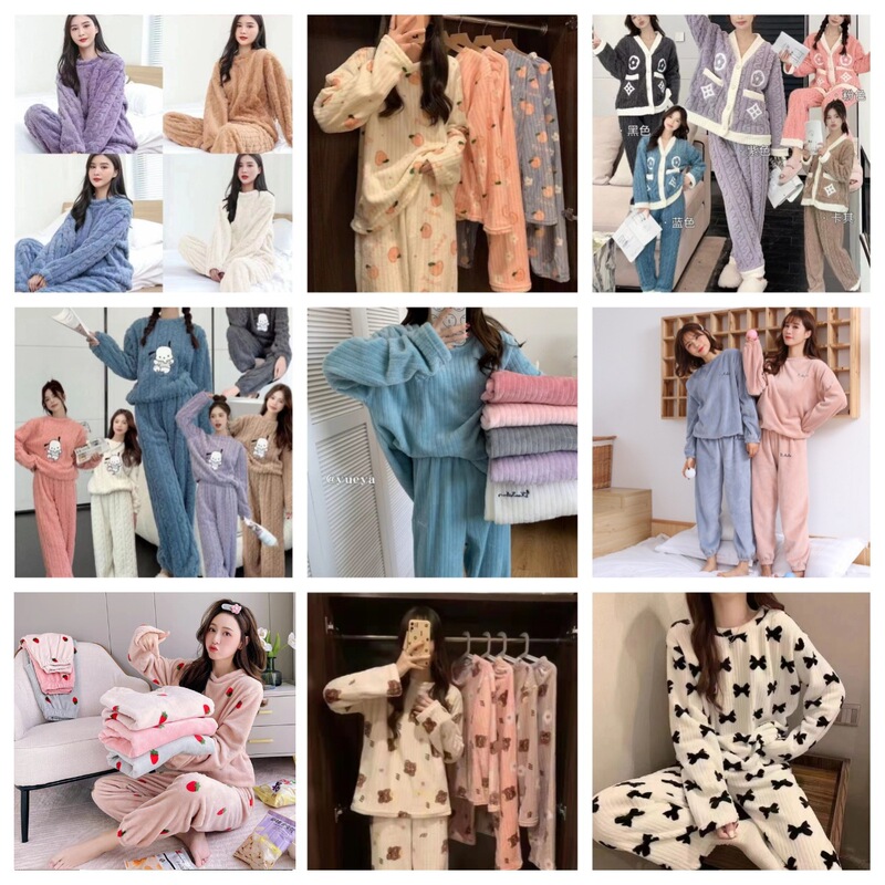 Crescent City Peach Fragrance Coral Fleece Pajamas for Women Winter Jacquard Comfortable Cotton Fleece Thickened Butterfly Warm Set