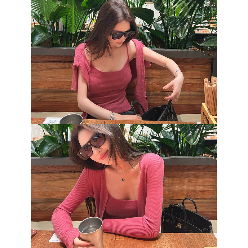 Pp【Soft Mist Evening Breeze】Wool Soft and Skin-Friendly Knitted Camisole with a Stylish Cardigan Two-Piece Set Top