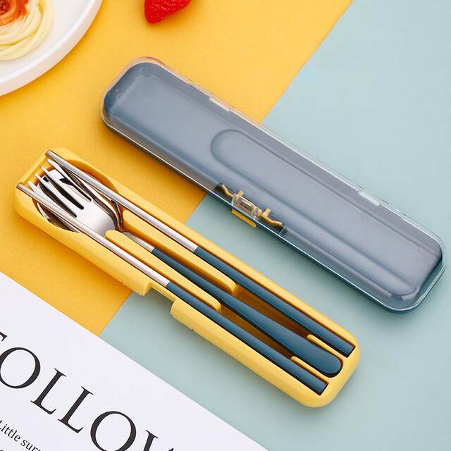 New Trendy Flip-Top Box Cutlery Set, Creative 304 Stainless Steel Spoon, Fork, and Chopsticks Three-Piece Set