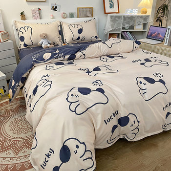 Four-Piece Cartoon Single-Piece Bedding Set, Dormitory Sheets, Quilt Cover, Three-Piece Set for Spring