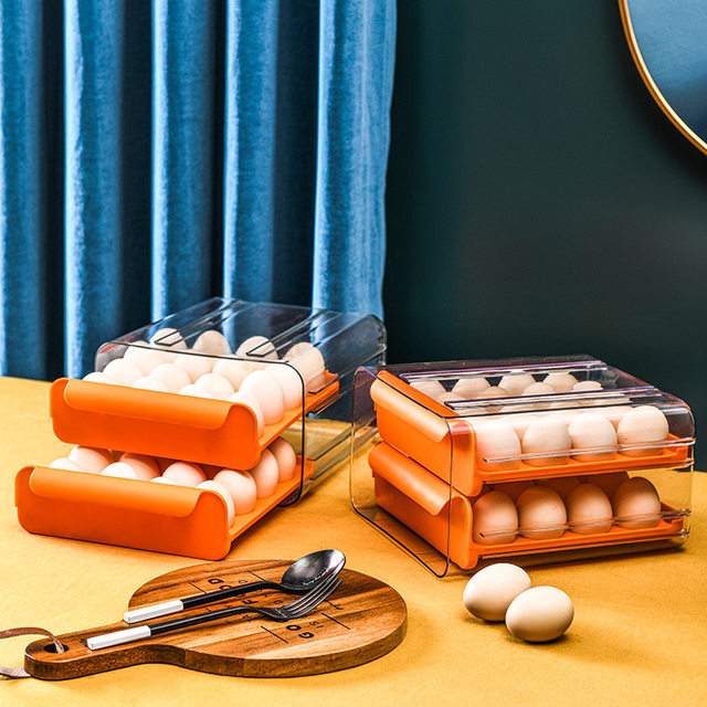 Refrigerator egg storage box fresh storage box kitchen finishing artifact installation rack egg mount special drawer egg box