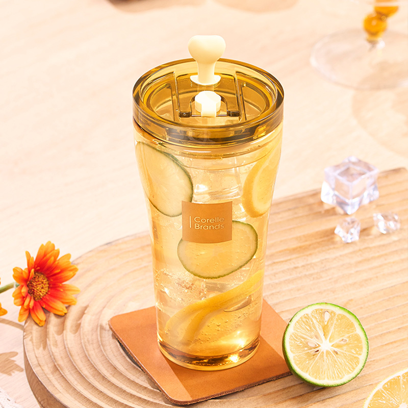 Corning Water Cup Amber High Borosilicate Glass Double Drinking Cup Household High-Value Gift Coffee Cup Straw Cup