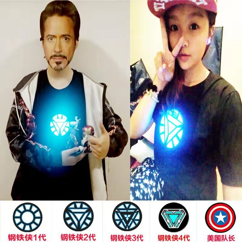 Iron Man Clothing Luminous Reactor Short-Sleeved T-Shirt Led Voice-Controlled Avengers Children's Unisex Round-Neck Pure Cotton T-Shirt Iron Man Clothing Luminous Reactor Short-Sleeved T-Shirt Led Voice-Controlled Avengers Children's Unisex Round-Neck Pure Cotton T-Shirt