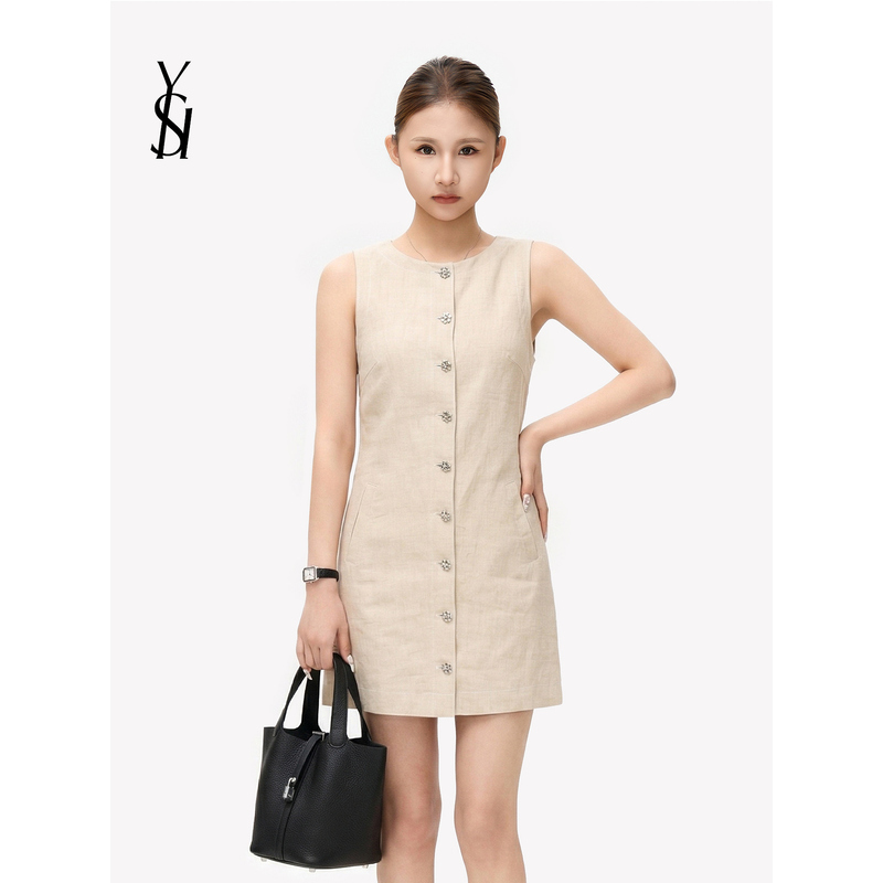 Yu Shuhui Yshui｜Old Money Elegant Style｜Simple and Chic Short Dress with Waist-Cinching Slimming Effect, Sleeveless Tank Dress for Summer