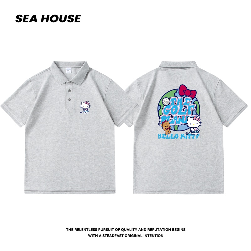 【Golf Earth Kitty】Polo Short-Sleeve Turn-Down Collar Kate Fun Sports Text Top 2026 Summer 【Golf Earth Kitty】Polo Short-Sleeve Turn-Down Collar Kate Fun Sports Text Top 2026 Summer