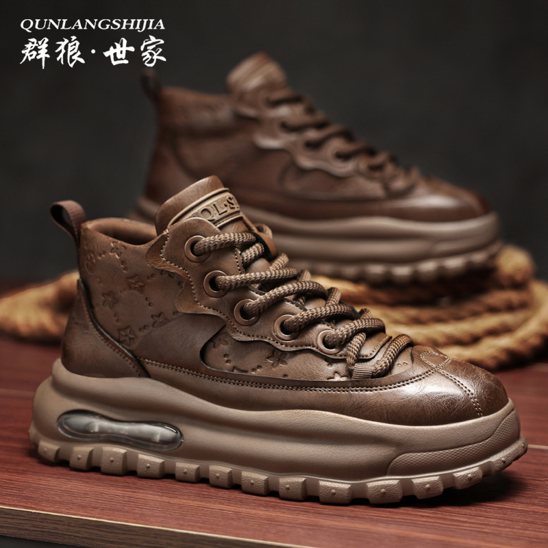 Qunlang Shijia Men's Shoes 2026 New Autumn and Winter Fashion High-Top Shoes Men's Trendy Height-Increasing Air Cushion Sports Casual Shoes-W