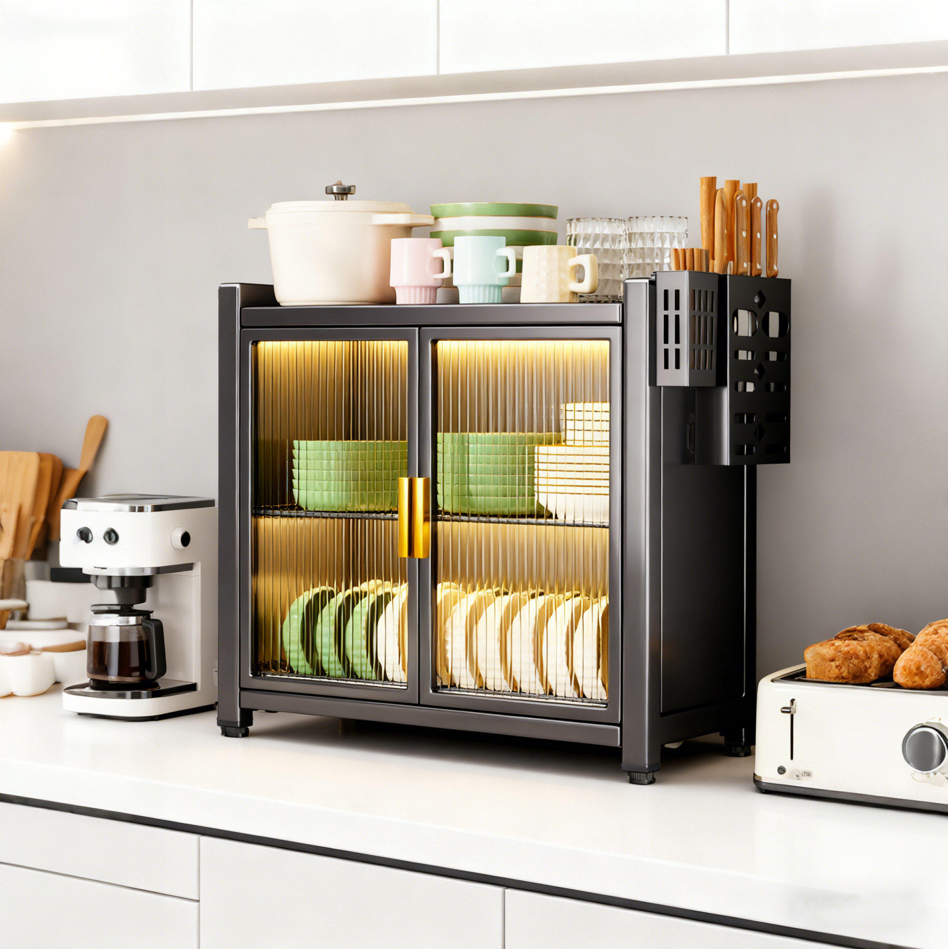 厨房碗碟收纳架小型台面放碗筷盘子多层置物架家用多功能沥水碗柜