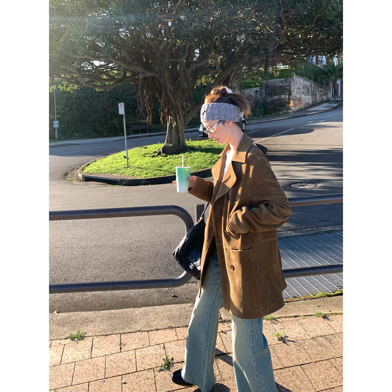Vcruan Earth Store Ruan Series South African Imported Soft Matte First-Layer Genuine Suede Leather Jacket with Lychee Pattern Vcruan Earth Store Ruan Series South African Imported Soft Matte First-Layer Genuine Suede Leather Jacket with Lychee Pattern