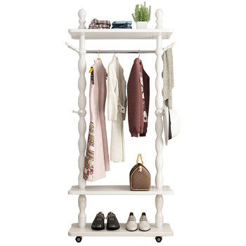 Solid wood movable coat rack bedroom household clothes rack floor flooring f clothes hanger storage rack simple clothes