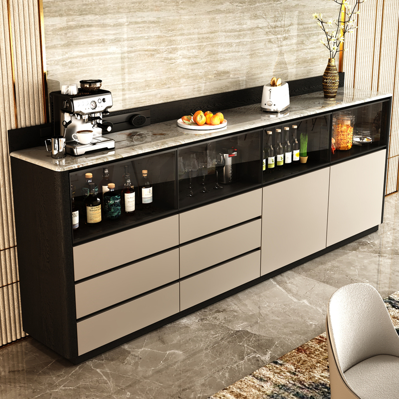 New Sideboard Storage Cabinet with Marble Super Crystal Stone, Mobile Socket, Arc-Shaped, Household, Mother and Baby Grade Glass Door New Sideboard Storage Cabinet with Marble Super Crystal Stone, Mobile Socket, Arc-Shaped, Household, Mother and Baby Grade Glass Door