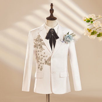 Boys' Suit Set, Children's Emcee Attire, Piano Performance Outfit, Stylish White Suit, Flower Boy Suit