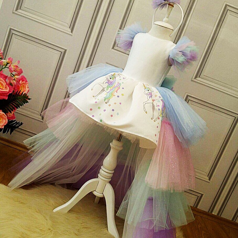 Unicorn Dress Rainbow Princess Dress Performance Costume Kidsren's Trailing Tutu Skirt Unicorn Dress Dress