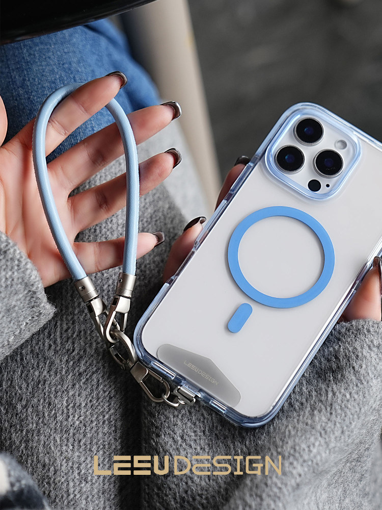 Leeu Design 6mm Liquid Leather Wrist Phone Lanyard Short Portable Double Buckle Phone Chain Outdoor Anti-Lost Wrist Chain Simple and Versatile