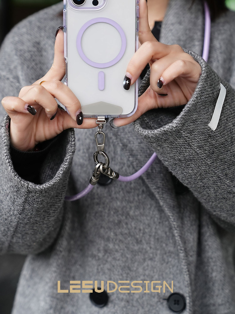 Leeu Design 6mm Liquid Leather Double Buckle Crossbody Phone Lanyard Portable Long Luxury Texture Phone Chain Outdoor Neck Strap Anti-Lost Strap Versatile and Stylish