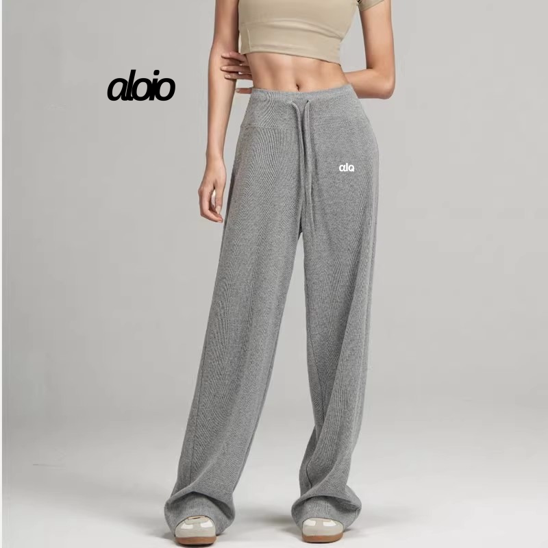[in Stock] Aloio Casual Sports Yoga Pants with Adjustable Drawstring, Knitted Relaxed Fit, Floor-Length Soft Pants for Women