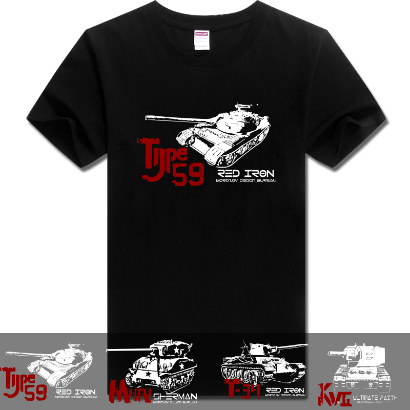 Military-Themed T-Shirt, Short-Sleeved, Iron Tide Tank Design, Pure Cotton, Sherman M1 Hero, Men's