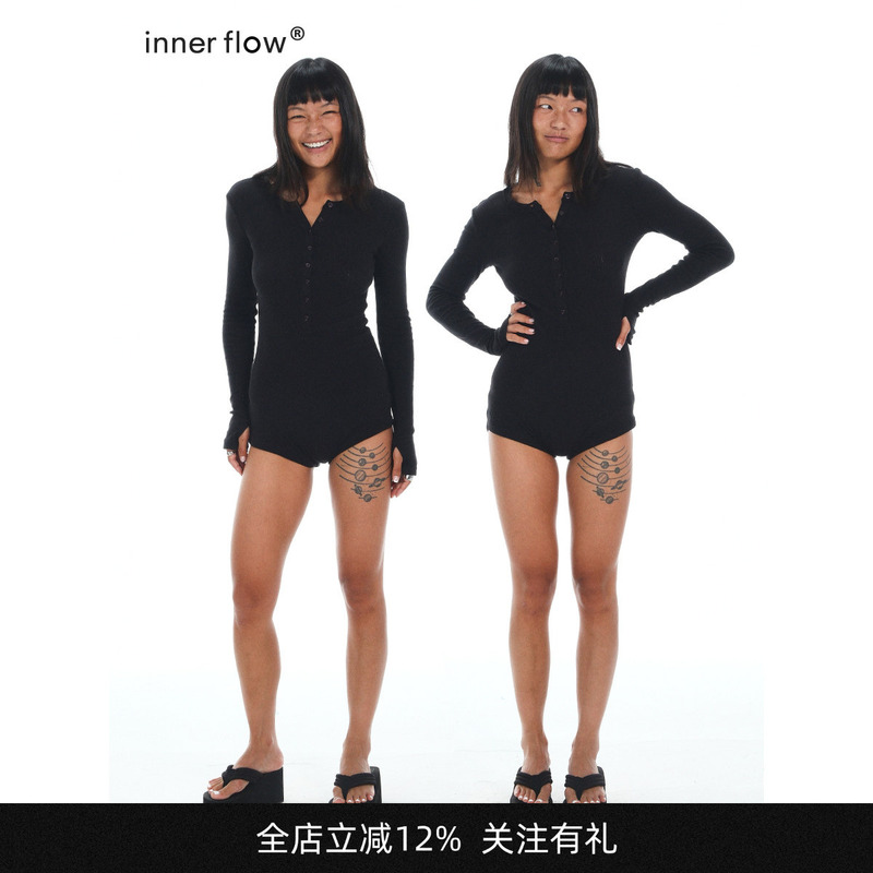 Innerflow Long-Sleeved Tight-Fitting Jumpsuit for Women, Versatile Slim-Fit Bodysuit, Loungewear, Not Recommended for Wearing Outside