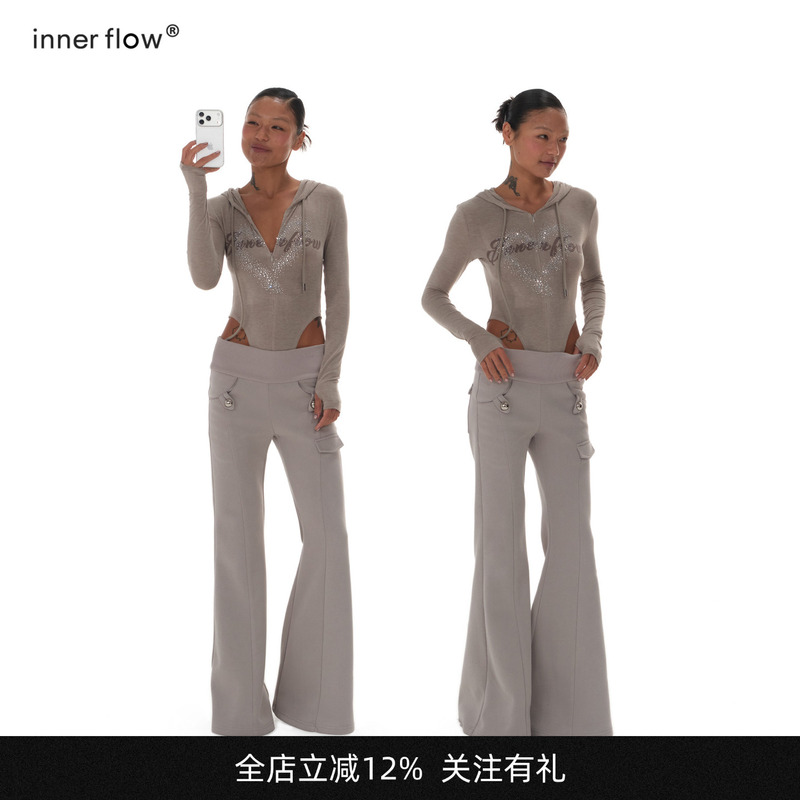Innerflow Casual Style Pine Wood Color One-Piece Long-Sleeved T-Shirt for Women Summer Slim Fit Hooded Printed Rhinestone Top Innerflow Casual Style Pine Wood Color One-Piece Long-Sleeved T-Shirt for Women Summer Slim Fit Hooded Printed Rhinestone Top