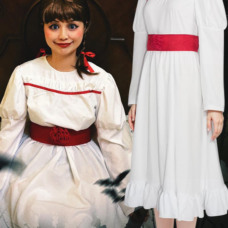 Halloween Annabelle Cosplay Costume for Kids and Adults, Haunted Doll Dress and Wig Set Halloween Annabelle Cosplay Costume for Kids and Adults, Haunted Doll Dress and Wig Set